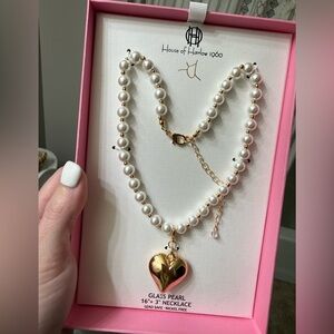 House of Harlow 1960 Pearl Necklace with Gold Heart Pendant